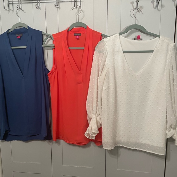 Vince Camuto Tops - Bundle  of 3 Vince Camuto Blue, Red, and White V-Neck Blouses